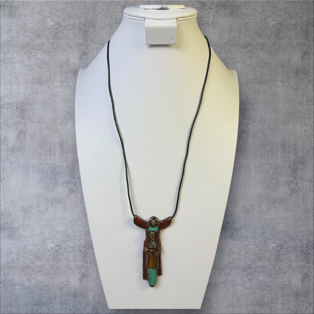 274. Vintage Tribal Multicolor Metal Pendant‎ Necklace Adjustable